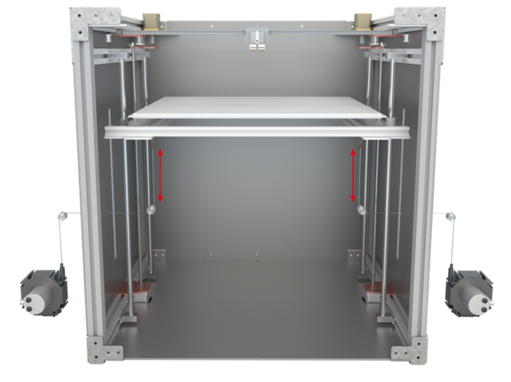 IMage showing stage with draw wire sensors attached